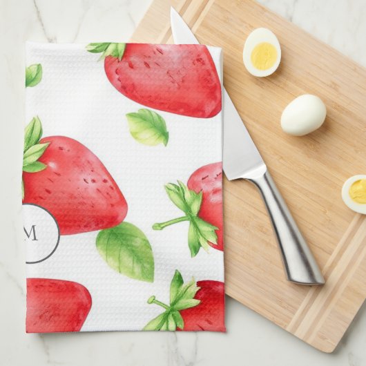 Waterverf aardbeien moderne zomermonografie theedoek (Quarter Fold)