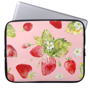 Waterverf aardbeien, naadloos, fruitig patroon. laptop sleeve