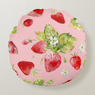 Waterverf aardbeien, naadloos, fruitig patroon. rond kussen
