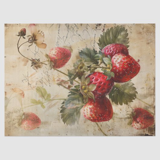 Waterverf Aardbeien op perkament Decoupage Tissuepapier (Voorkant)