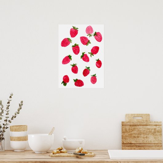 Waterverf aardbeien Patroon Poster (Keuken)