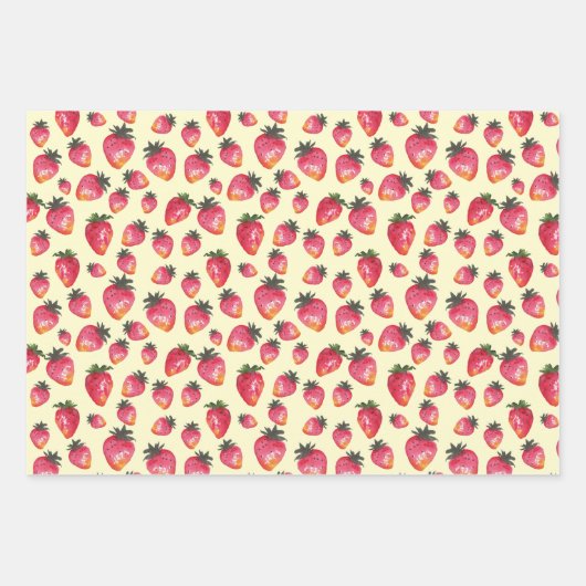 Waterverf Aardbeien Pattern Hand-Painted Boho Inpakpapier Vel (Voorkant 3)