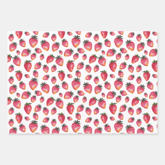 Waterverf Aardbeien Pattern Hand-Painted Boho Inpakpapier Vel (Voorkant)