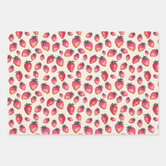 Waterverf Aardbeien Pattern Hand-Painted Boho Inpakpapier Vel (Voorkant 2)