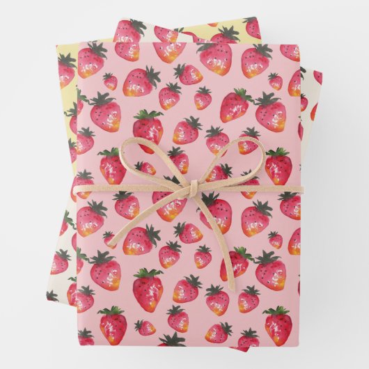 Waterverf Aardbeien Pattern Hand-Painted Boho Inpakpapier Vel (In situ)