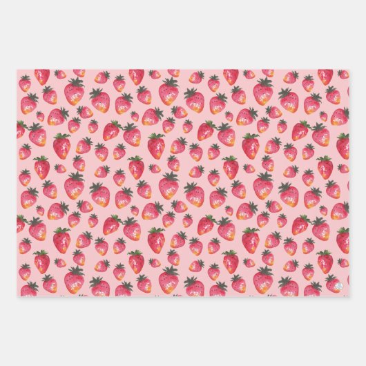 Waterverf Aardbeien Pattern Hand-Painted Boho Inpakpapier Vel (Voorkant)