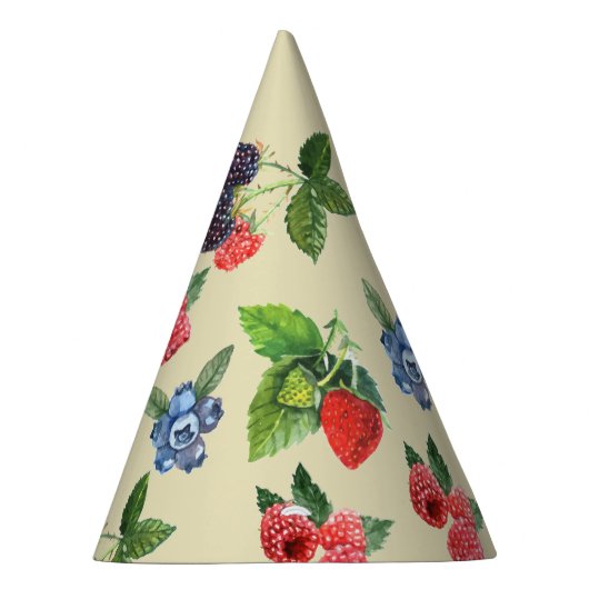Waterverf Aardbeien Raspberry Currant Patroon Feesthoedjes (Rechts)