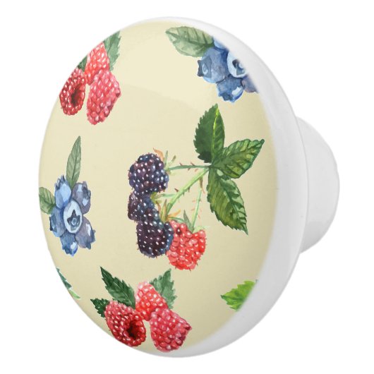 Waterverf Aardbeien Raspberry Currant Patroon Keramische Knop (Rechts)