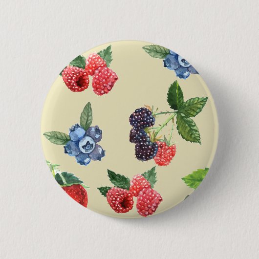 Waterverf Aardbeien Raspberry Currant Patroon Ronde Button 5,7 Cm (Voorkant)