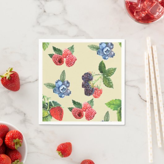 Waterverf Aardbeien Raspberry Currant Patroon Servet (Insitu)