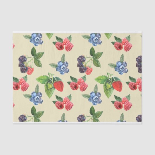 Waterverf Aardbeien Raspberry Currant Patroon Tissuepapier (Voorkant)