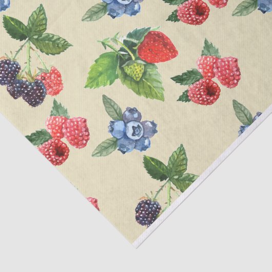 Waterverf Aardbeien Raspberry Currant Patroon Tissuepapier (Detail)