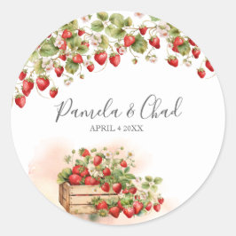 Waterverf aardbeien ronde sticker