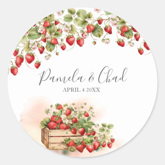 Waterverf aardbeien ronde sticker (Voorkant)