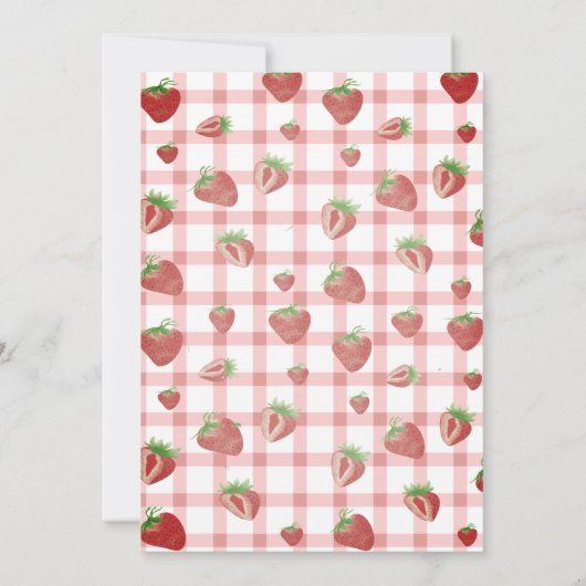Waterverf Aardbeien Rood Plaid 1e Verjaardag Kaart (Achterkant)