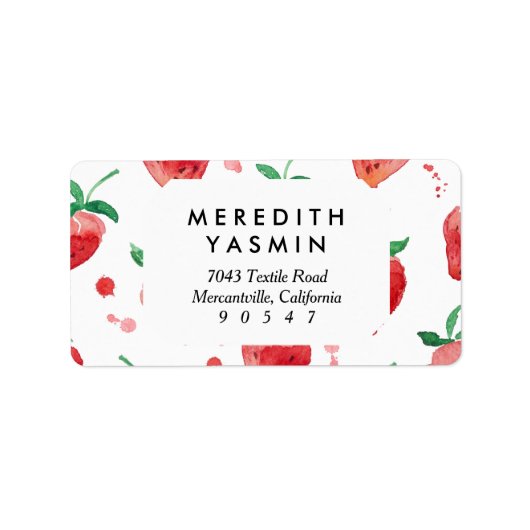 Waterverf aardbeien Roze en rode gekleurde bessen Etiket (Voorkant)