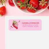 Waterverf aardbeien roze en rood etiket