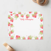 Waterverf Aardbeien Schattige Girly Note Kaart Notitiekaartje (Voorkant / Achterkant in situ)