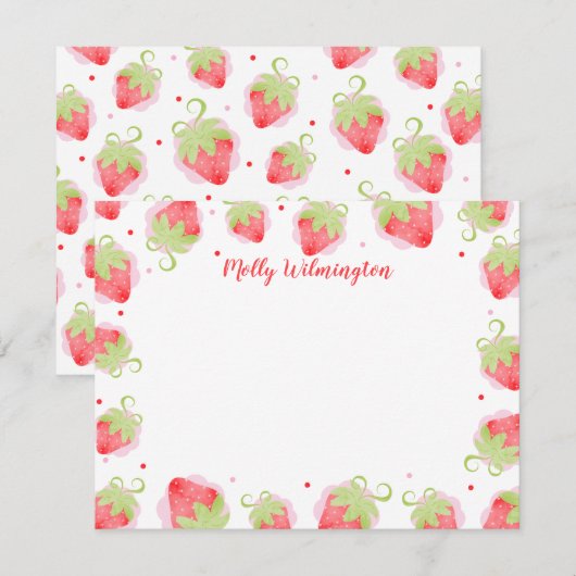 Waterverf Aardbeien Schattige Girly Note Kaart Notitiekaartje (Voorkant / Achterkant)