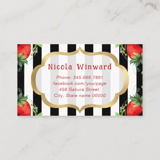 Waterverf aardbeien taarten en jam bakkerij visitekaartje (Achterkant)