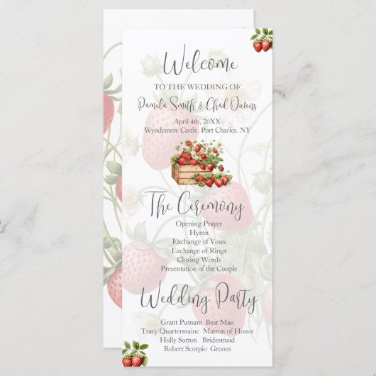 Waterverf Aardbeien Trouwprogramma (Voorkant / Achterkant)
