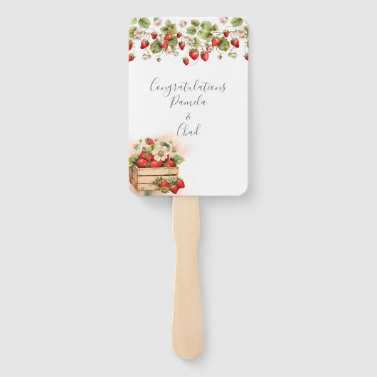Waterverf Aardbeien Trouwprogramma Handwaaier (Achterkant)