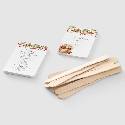 Waterverf Aardbeien Trouwprogramma Handwaaier (Niet-gemonteerd)