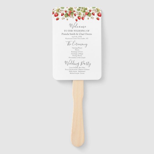 Waterverf Aardbeien Trouwprogramma Handwaaier (Voorkant)