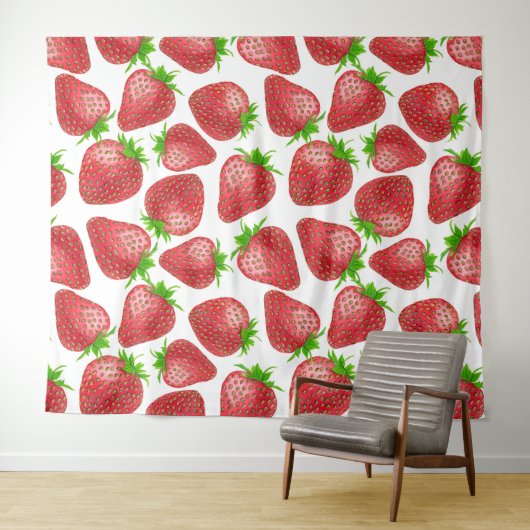 Waterverf aardbeien wandkleed (In Situ (horizontaal))