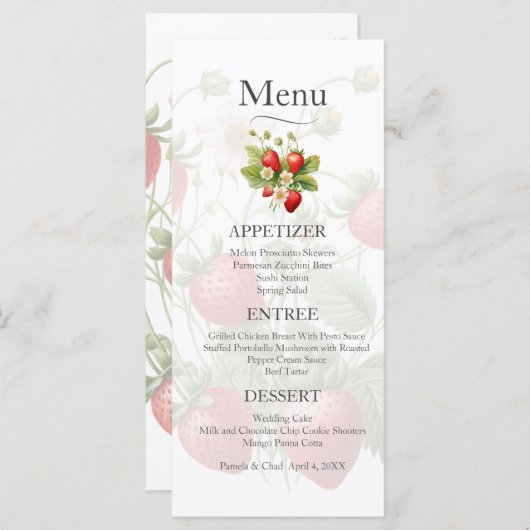 Waterverf Aardbeien Wedding Menu (Voorkant / Achterkant)