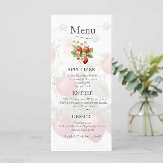 Waterverf Aardbeien Wedding Menu (Staand voorkant)