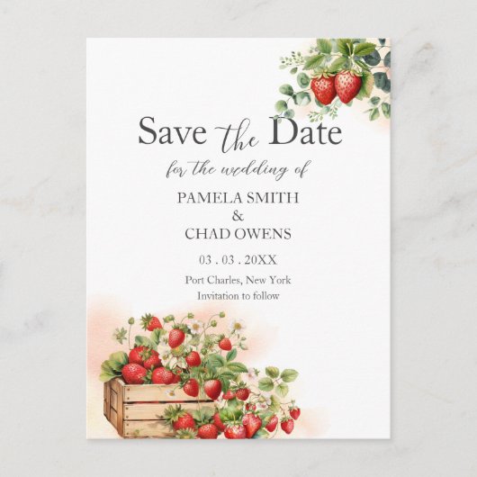 Waterverf Aardbeien Wedding Save the Date Briefkaart (Voorkant)