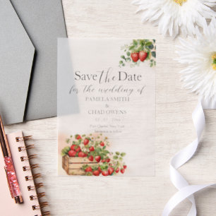 Waterverf Aardbeien Wedding Save the Date Vellum Uitnodigingen