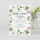 Waterverf aardbeien White roze Birthday Party Kaart (Staand voorkant)