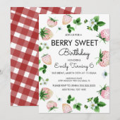 Waterverf aardbeien White roze Birthday Party Kaart (Voorkant / Achterkant)