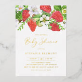 Waterverf aardbeien ZomerBaby shower Folie Uitnodiging (Voorkant)