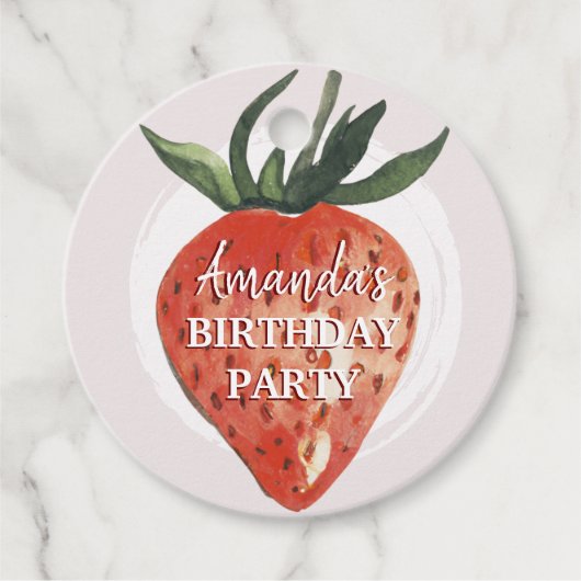 Waterverf aardbeienbes Eerste Verjaardag Bedankjes Labels (Voorkant)