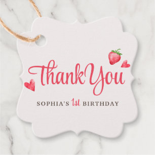 Waterverf aardbeienbes Eerste Verjaardag Bedankjes Labels