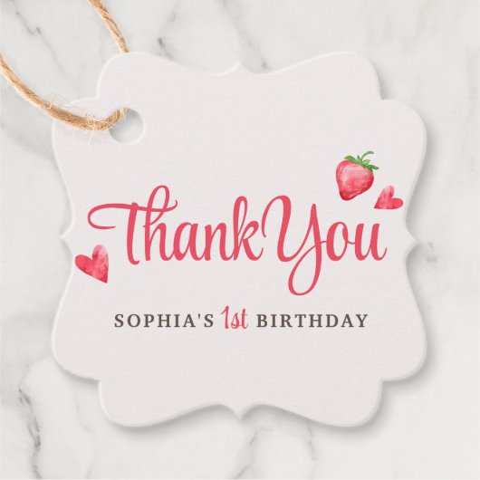 Waterverf aardbeienbes Eerste Verjaardag Bedankjes Labels (Voorkant)