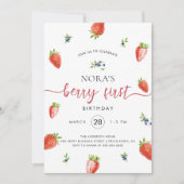 Waterverf aardbeienbes Eerste Verjaardag Kaart (Voorkant)