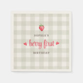 Waterverf aardbeienbessen eerste verjaardagsfeestj servet (Voorkant)