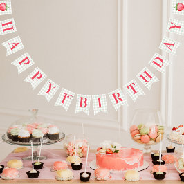 Waterverf aardbeienbessen eerste verjaardagsfeestj vlaggetjes