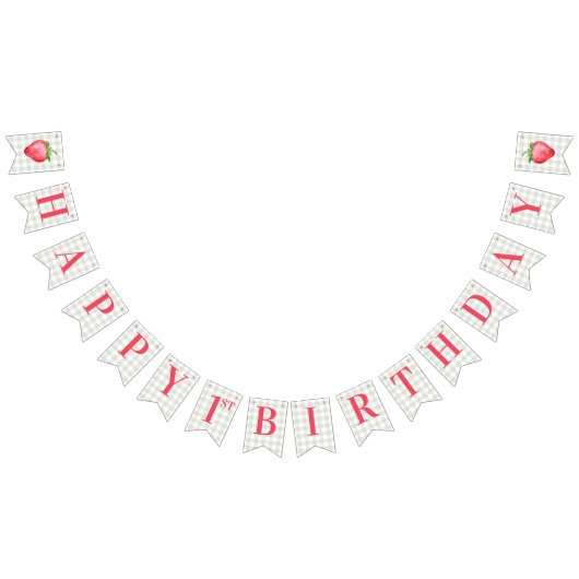 Waterverf aardbeienbessen eerste verjaardagsfeestj vlaggetjes (Alle)