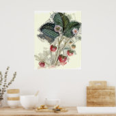 Waterverf  aardbeienbloemen Plant Poster (Keuken)