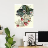 Waterverf  aardbeienbloemen Plant Poster (Thuiskantoor)