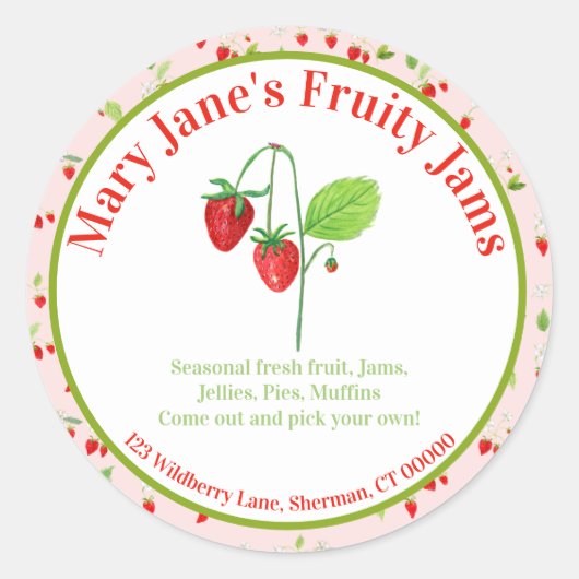 Waterverf aardbeienboerenmarkt ronde sticker (Voorkant)