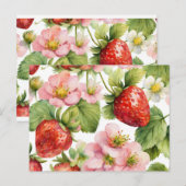 Waterverf Aardbeienfruit en roze bloemen Briefkaart (Voorkant / Achterkant)
