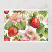 Waterverf Aardbeienfruit en roze bloemen Briefkaart (Achterkant)