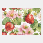 Waterverf Aardbeienfruit en roze bloemen Inpakpapier Vel (Voorkant 2)
