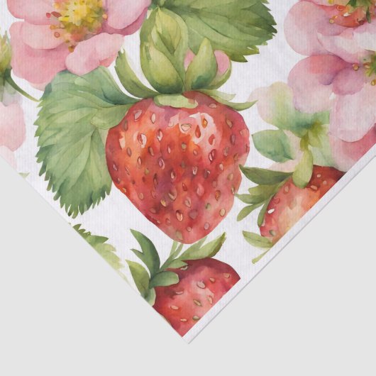 Waterverf Aardbeienfruit en roze bloemen Tissuepapier (Detail)